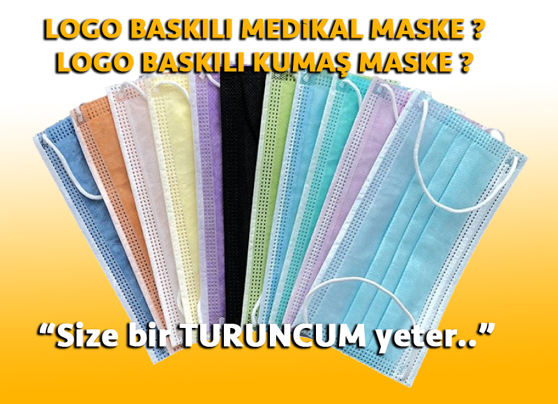 KURUMSAL LOGO BASKILI KULLAN AT 3 KATLI LOGOLU MEDİKAL MASKE